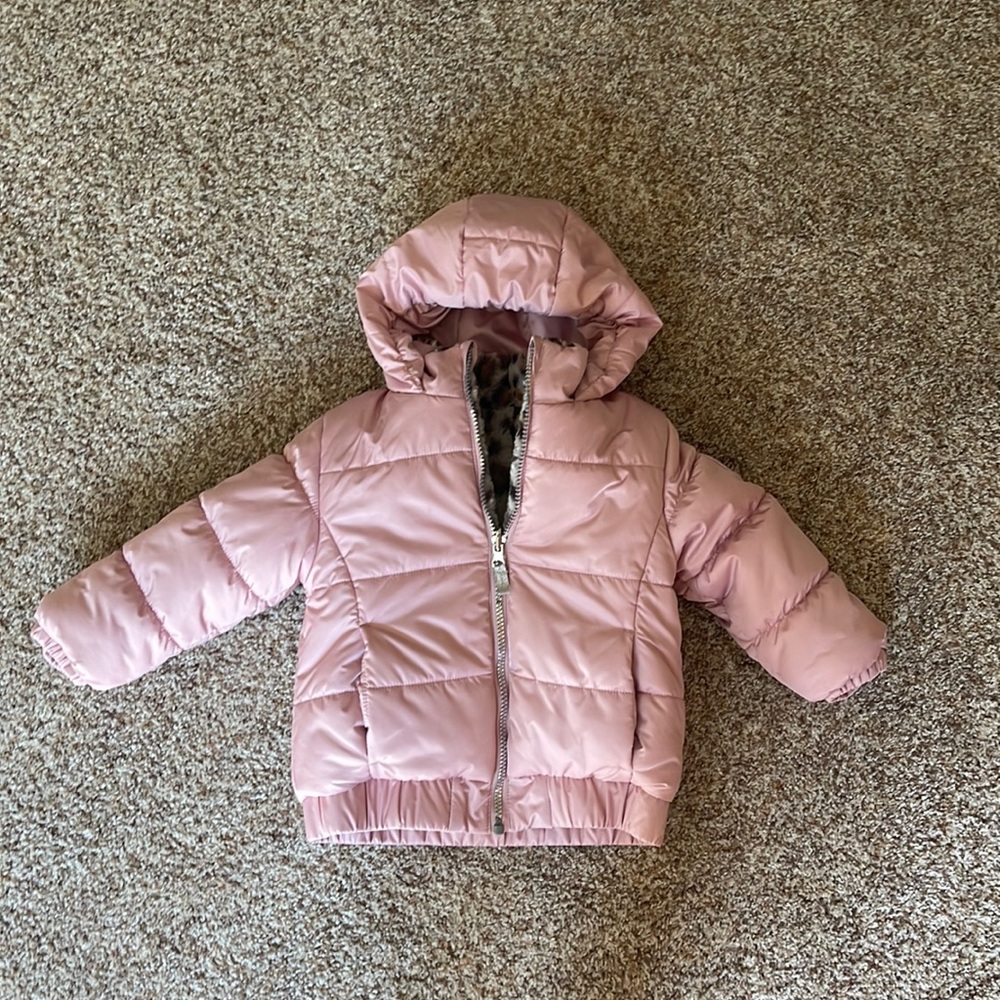 Gerry reversible puffer jacket pink with furry cheetah lining sz 3t